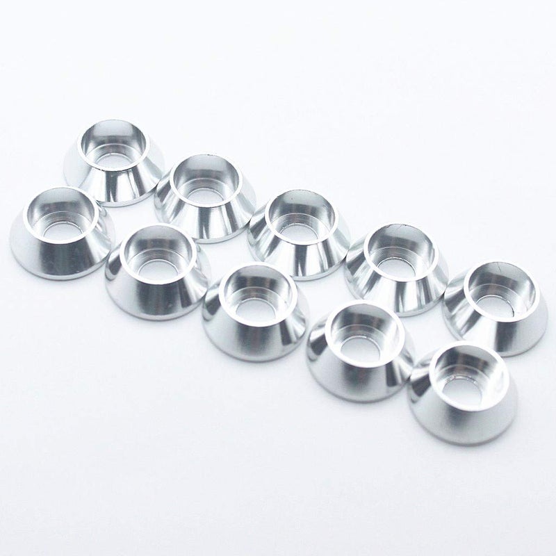 Alextend 50pcs M4 Cone Cup Washers Anodized Aluminum Alloy Screw Gasket Countersunk Washers (Silver) - Image 1